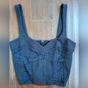 Anthropologie Crop Top lace with back zipper, Black, Size M